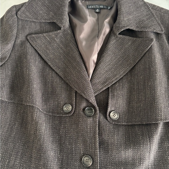 Lafayette 148 New York Brown Pea Coat with Notched Lapel Wool Sz 22 - Picture 6 of 13